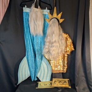 Disney The Little Mermaid King Triton Costume With Wig/Beard - Size Medium